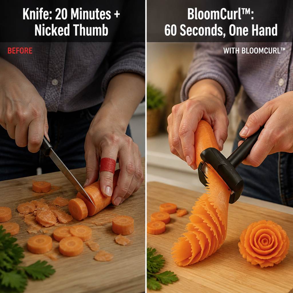 BloomCurl™ — Roll Carrots Into Restaurant-Style Roses in Under 60 Seconds