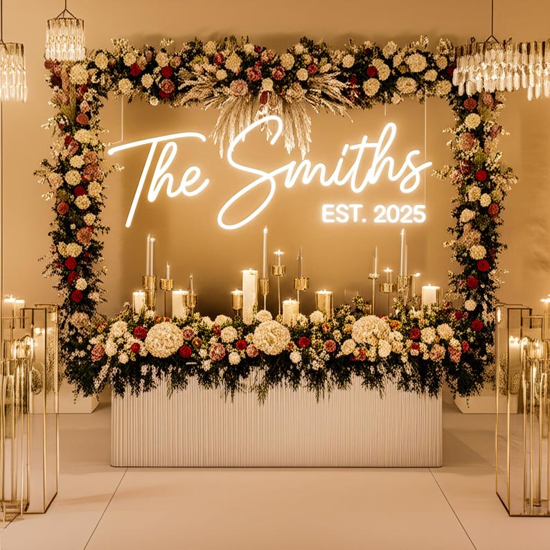 Custom Family Name Neon Sign / Personalized Wedding LED Sign with Date