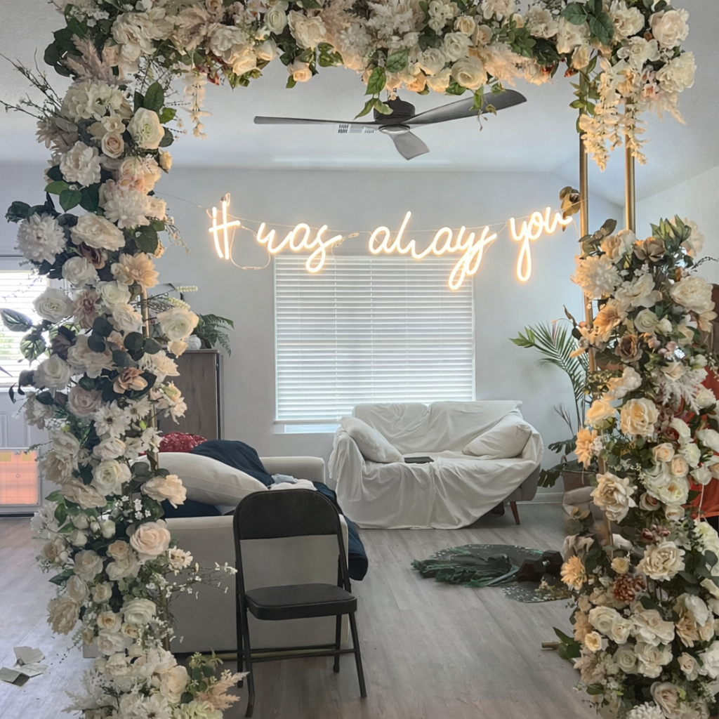 Personalized LED Neon Light for Ceremony Arch, Minimalist Floral Backdrop Decor, “It Was Always You” Sign