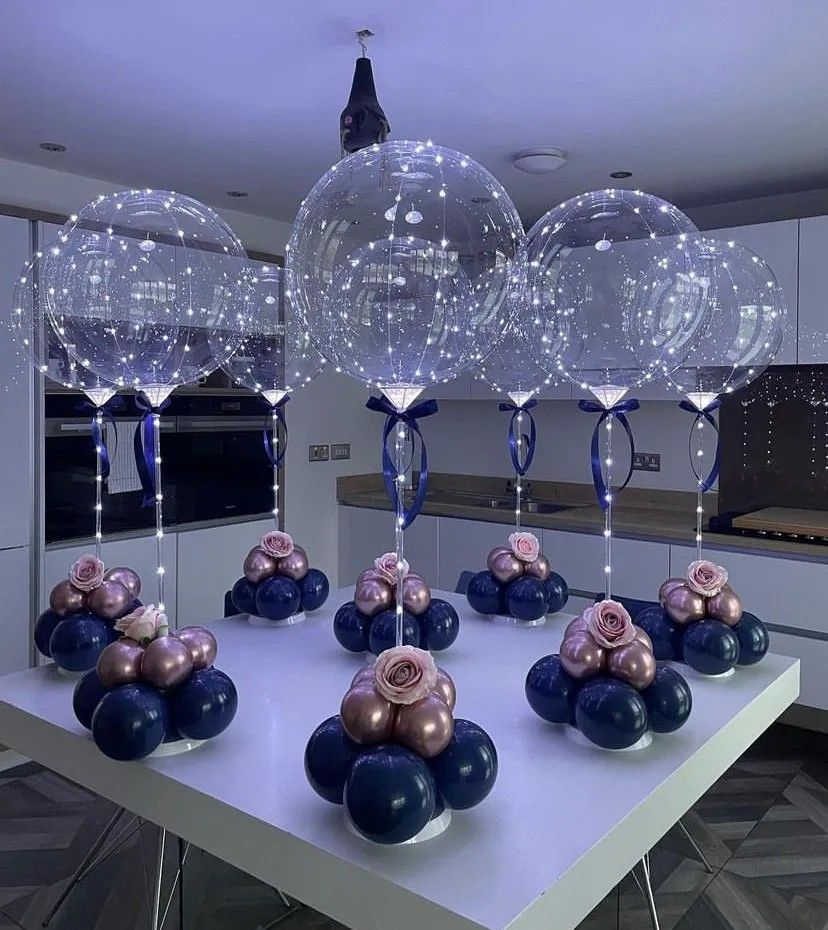 Elegant Light Up Bobo Balloon Centerpiece / Romantic LED Wedding Table Decor with Rose Balloon Base