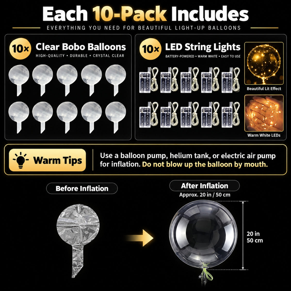 Reusable LED Bobo Balloons for Weddings, Birthdays, Baby Showers & Special Events