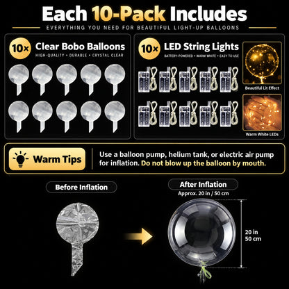 Reusable LED Bobo Balloons for Weddings, Birthdays, Baby Showers & Special Events