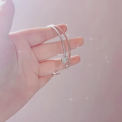 Simple Style Love Heart Open Bangle Bracelet Inlaid Shiny Rhinestone Simple Style