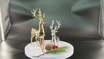 2pcs Large Solid Reindeer in Champagne Golden and Silvery, Festive Home Living Room Desk Craft Gift Decorative Ornament