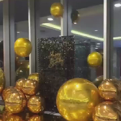 A Set of 4, Diameter (10.0inch+15.0inch+22.0inch+32.0inch) Golden Inflatable Mirror Reflective - 4D Aluminum Foil Balloon Set