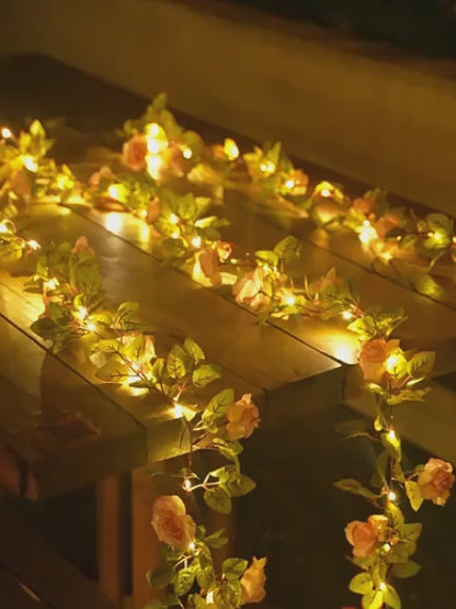 20 LED Champagne Rose Garland String Lights, 78.74inch Floral Vine with Switch Control, Battery Powered