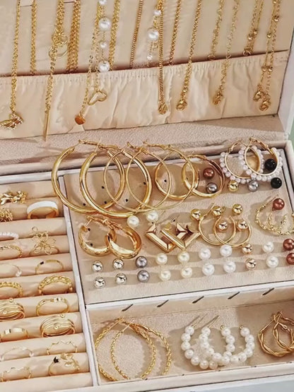 86pcs of Trendy Jewelry Featuring a Vintage Bohemian Style, Made with Faux Pearls And Zinc Alloy.