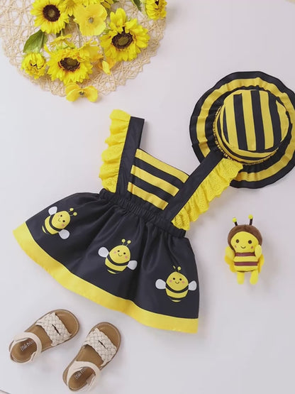 2pcs Adorable Bee & Ladybug Themed Summer Dress Set for Girls
