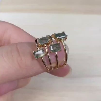 1pc Rectangle Natural Moss Agate Ring Promise Ring for Women