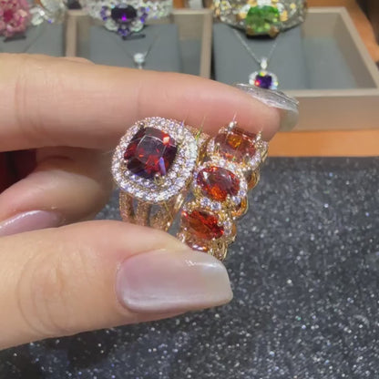 2pcs ANGOL Women's Vintage Bohemian Full Circle Sparkling Synthetic Zirconia Ring