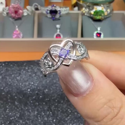 1pc Elegant 925 Sterling Silver Infinity Heart Ring with Purple Synthetic Zirconia