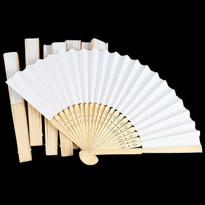 White Foldable Paper Fan Portable Chinese Bamboo Fan Wedding Favors For Guest Birthday Party Decoration Summer Weddings - Lasercutwraps Shop