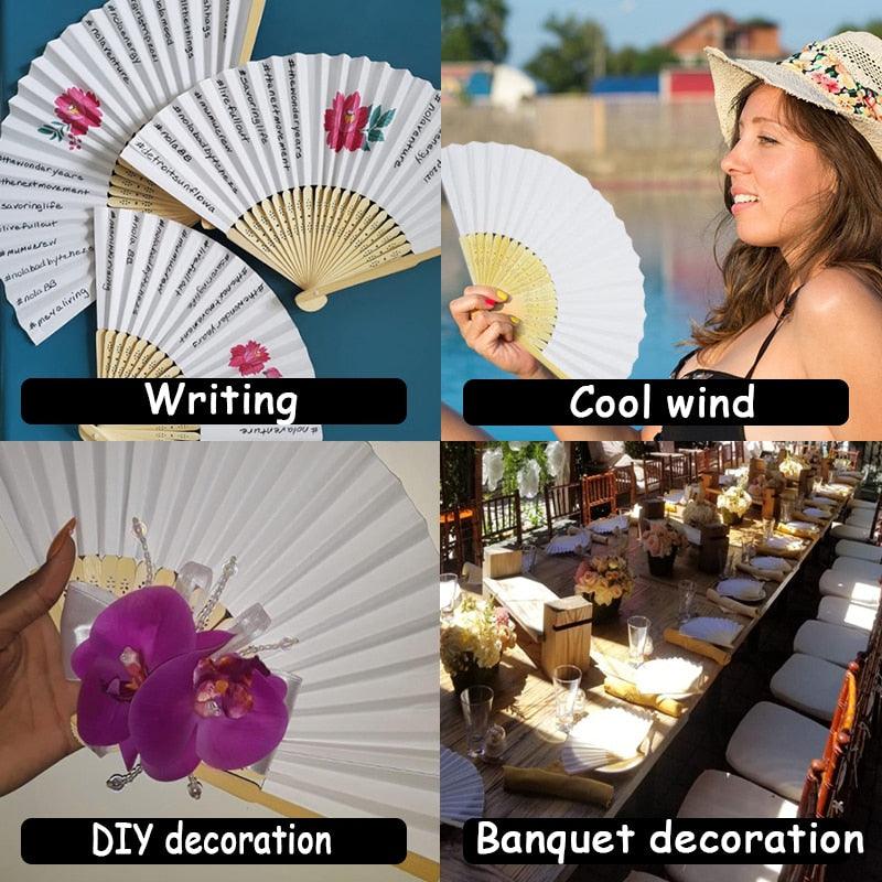 White Foldable Paper Fan Portable Chinese Bamboo Fan Wedding Favors For Guest Birthday Party Decoration Summer Weddings - Lasercutwraps Shop