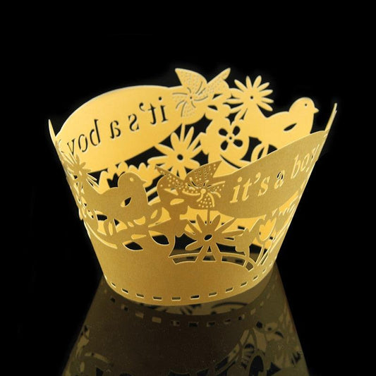Gold 100pcs/Pack Laser Cut Out Lovely Bird Mini Cupcake Wrappers - Lasercutwraps Shop