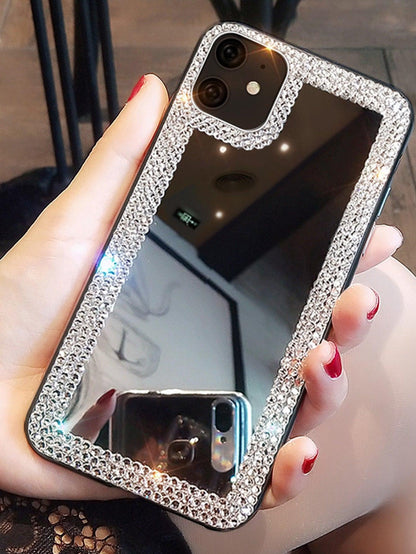 Rhinestone Decor Mirror Case Compatible With iPhone - Lasercutwraps Shop