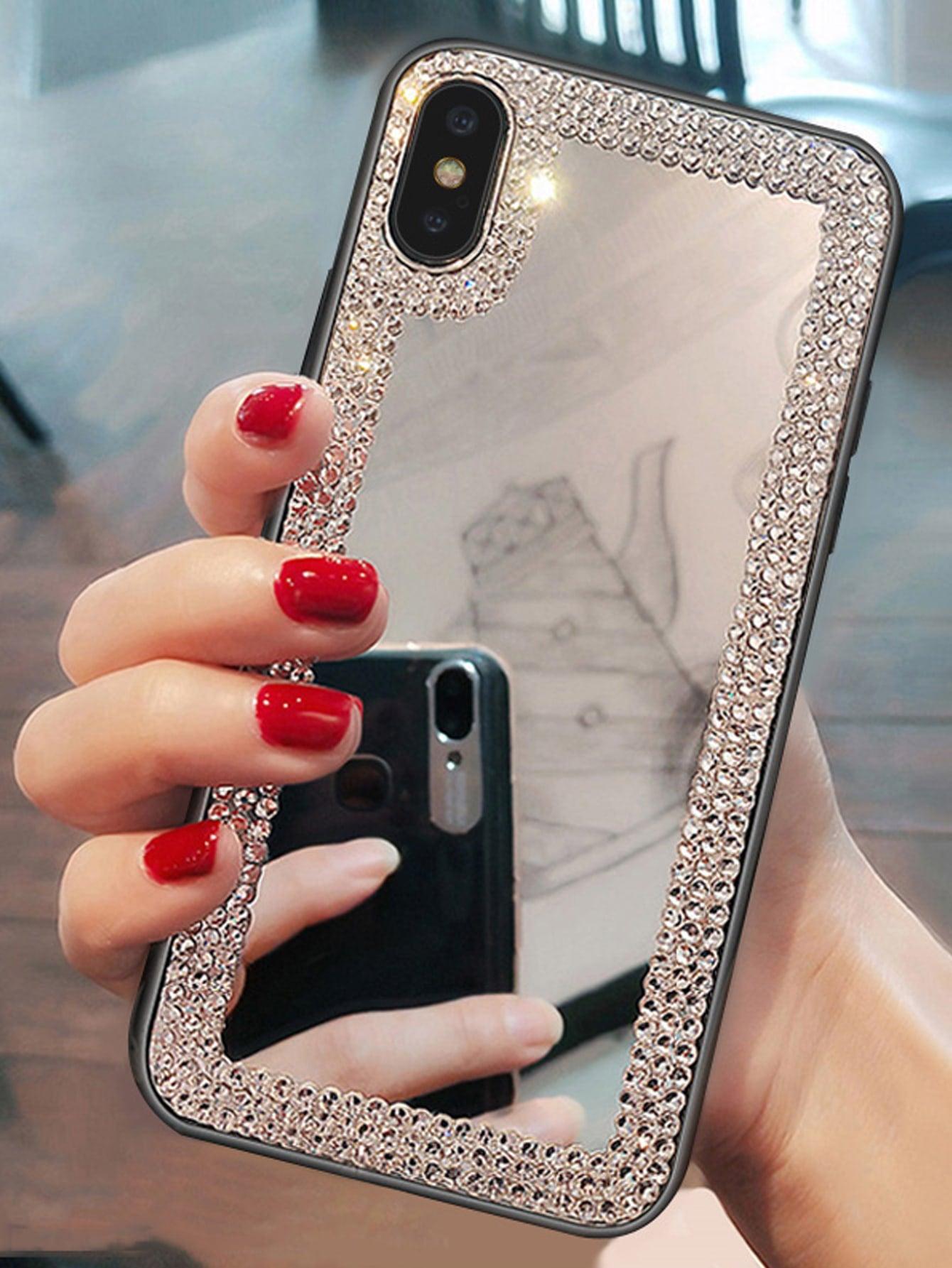Rhinestone Decor Mirror Case Compatible With iPhone - Lasercutwraps Shop