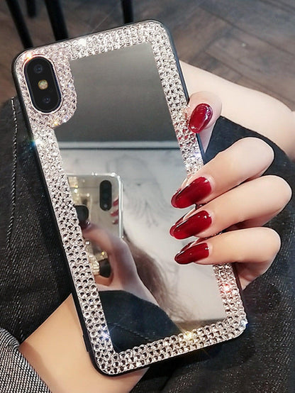 Rhinestone Decor Mirror Case Compatible With iPhone - Lasercutwraps Shop