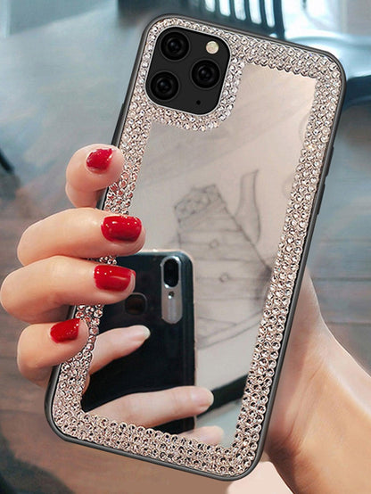 Rhinestone Decor Mirror Case Compatible With iPhone - Lasercutwraps Shop