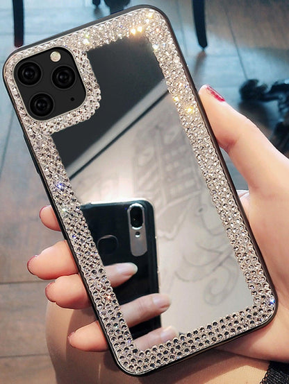 Rhinestone Decor Mirror Case Compatible With iPhone - Lasercutwraps Shop