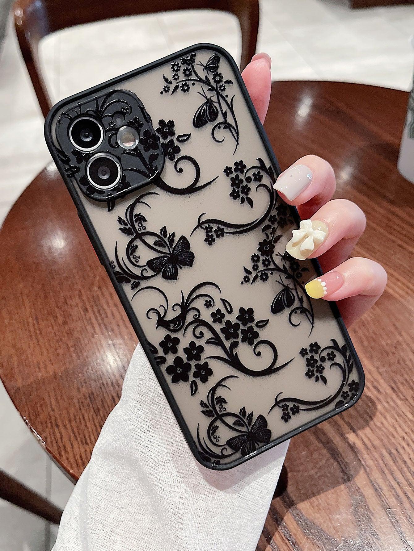 Contrast Frame Flower & Butterfly Print Phone Case - Lasercutwraps Shop