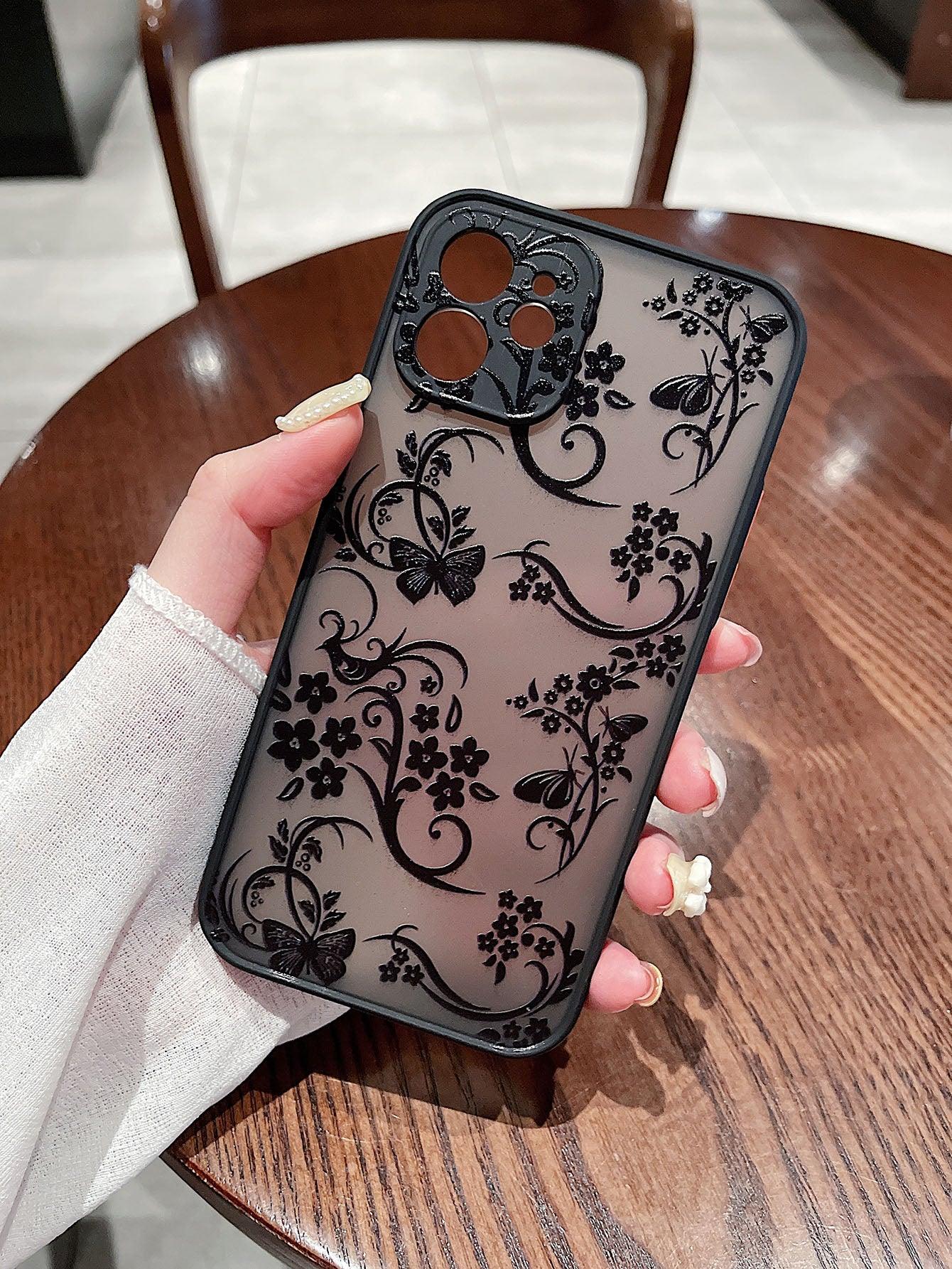 Contrast Frame Flower & Butterfly Print Phone Case - Lasercutwraps Shop