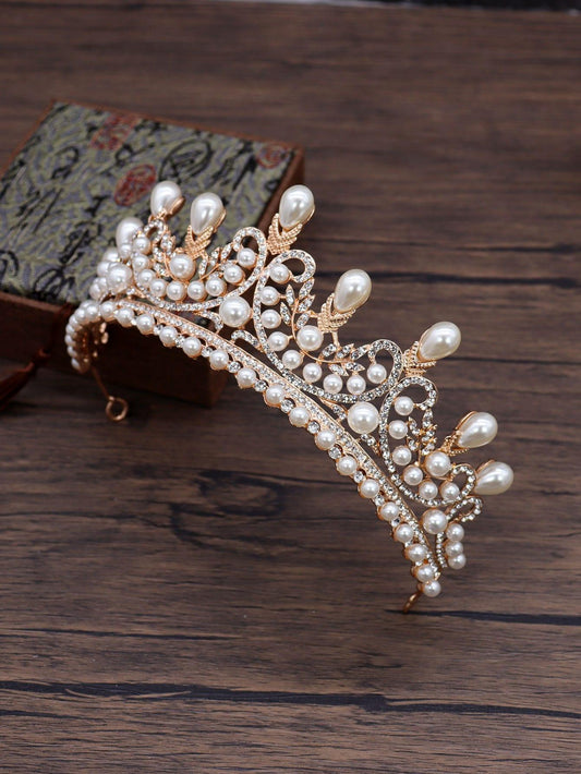 Faux Pearl Decor Crown Hair Accessory - Lasercutwraps Shop