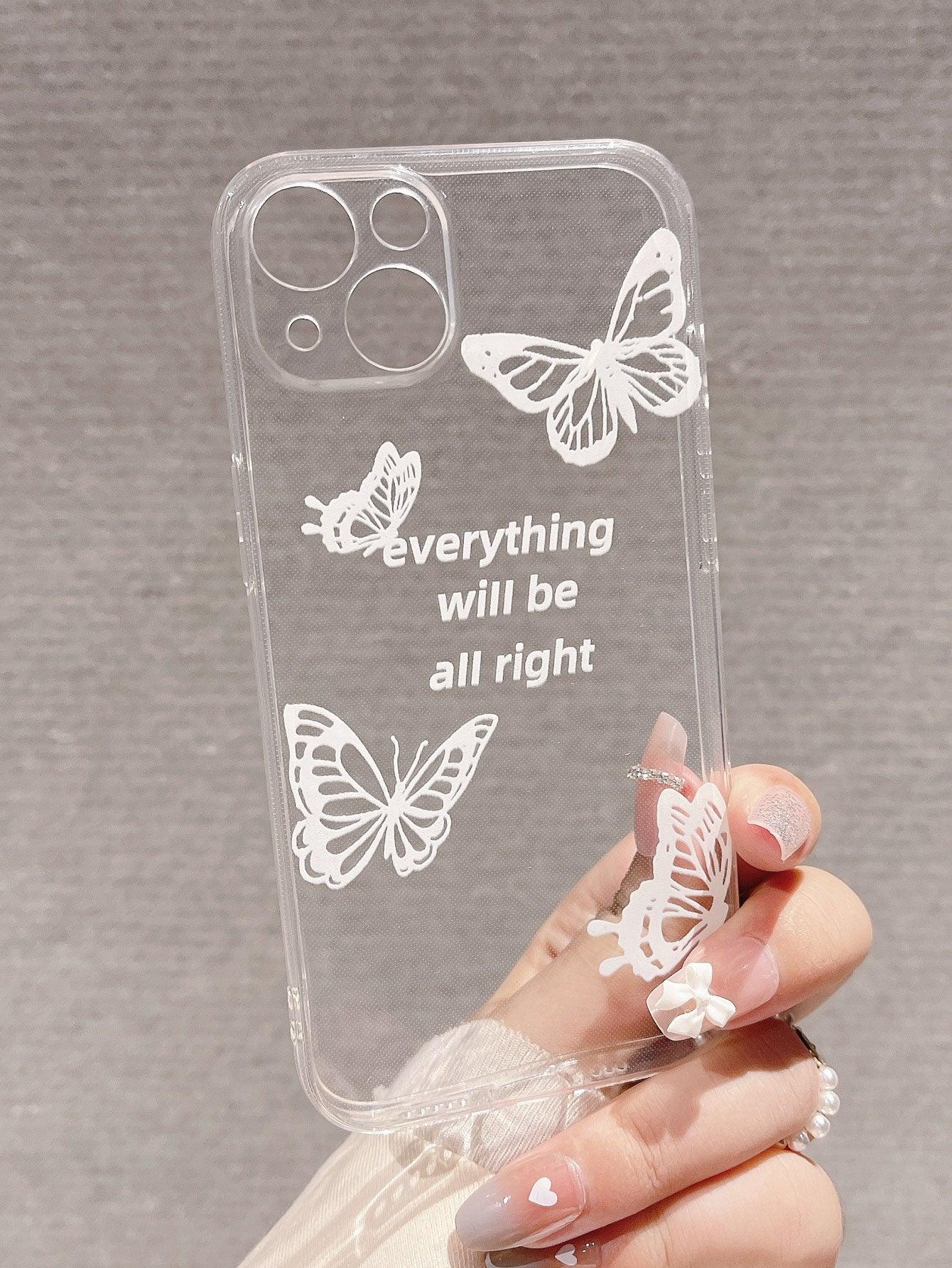 Letter Graphic Clear Phone Case With Hand Strap - Lasercutwraps Shop