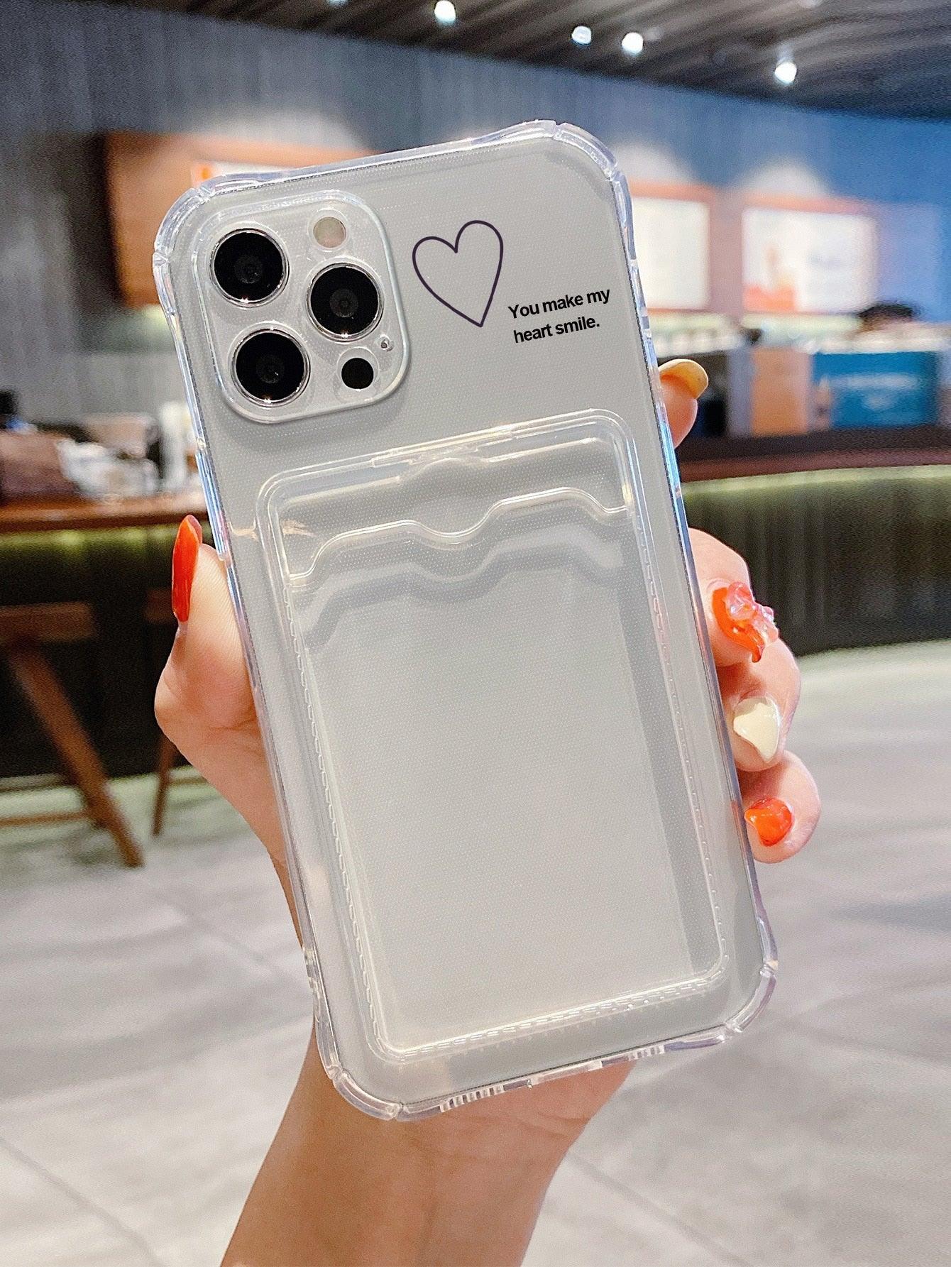 Heart Print Clear Phone Case With Card Slot - Lasercutwraps Shop