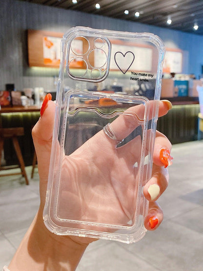 Heart Print Clear Phone Case With Card Slot - Lasercutwraps Shop