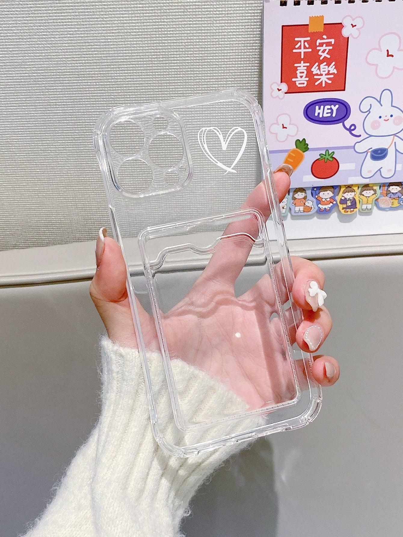 Heart Pattern Clear Card Slot Phone Case - Lasercutwraps Shop