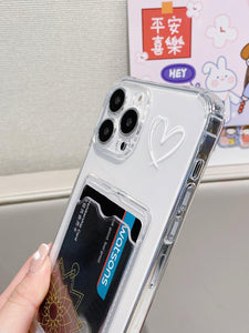 Heart Pattern Clear Card Slot Phone Case - Lasercutwraps Shop
