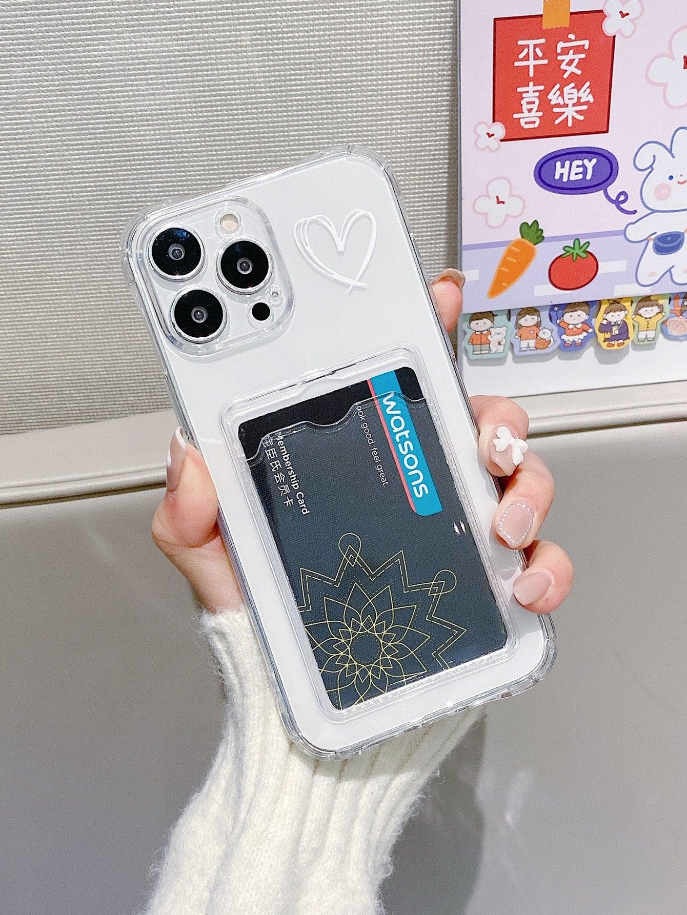 Heart Pattern Clear Card Slot Phone Case - Lasercutwraps Shop