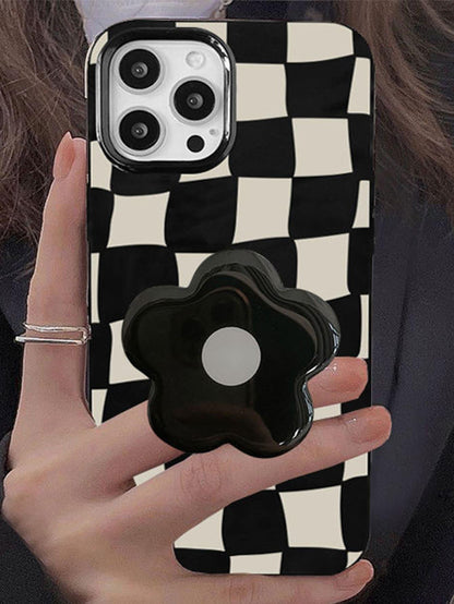 Checkered Phone Case With Flower Stand-Out Phone Grip - Lasercutwraps Shop