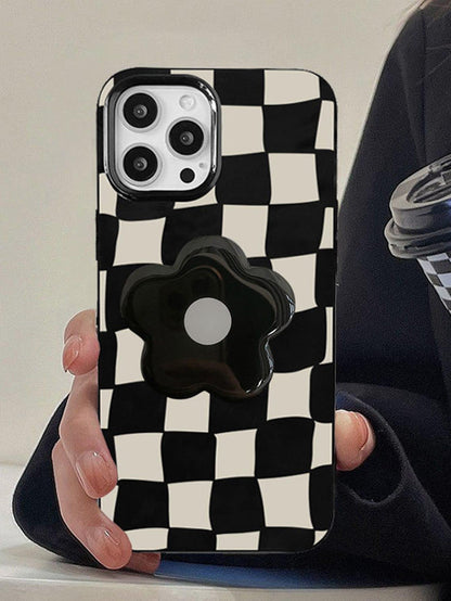 Checkered Phone Case With Flower Stand-Out Phone Grip - Lasercutwraps Shop