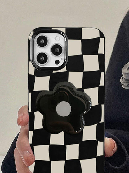 Checkered Phone Case With Flower Stand-Out Phone Grip - Lasercutwraps Shop