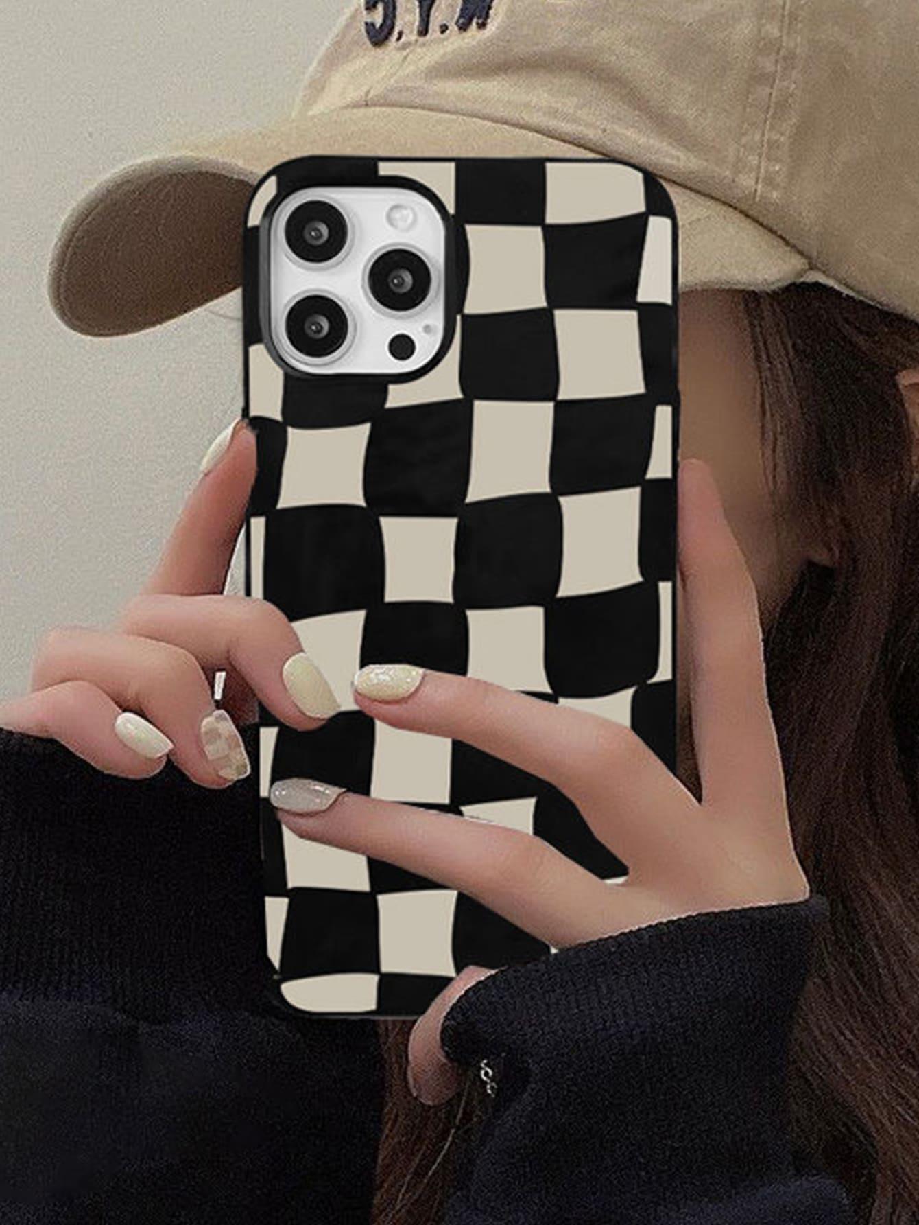 Checkered Phone Case With Flower Stand-Out Phone Grip - Lasercutwraps Shop