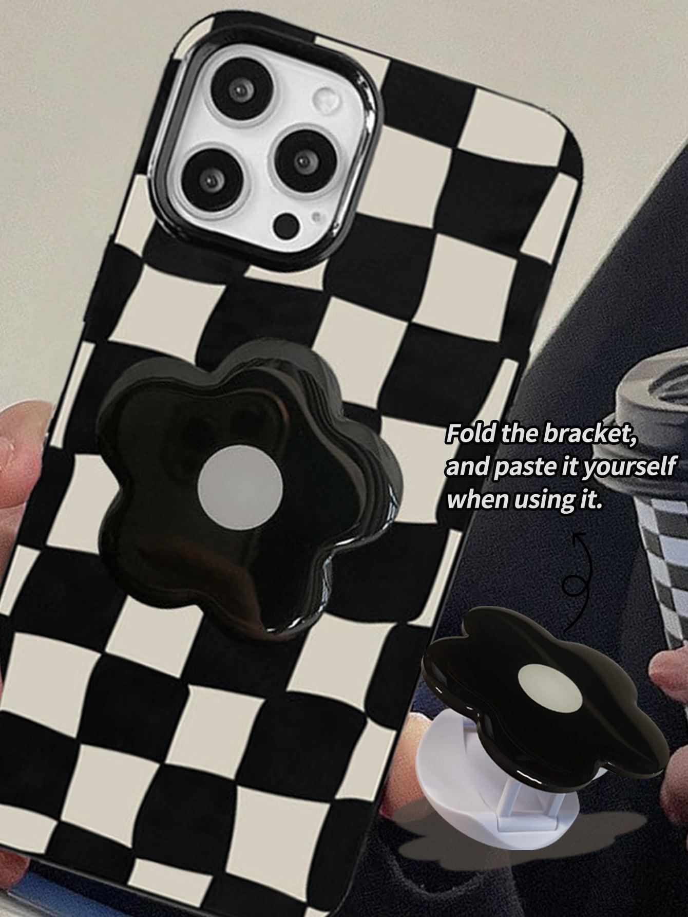 Checkered Phone Case With Flower Stand-Out Phone Grip - Lasercutwraps Shop