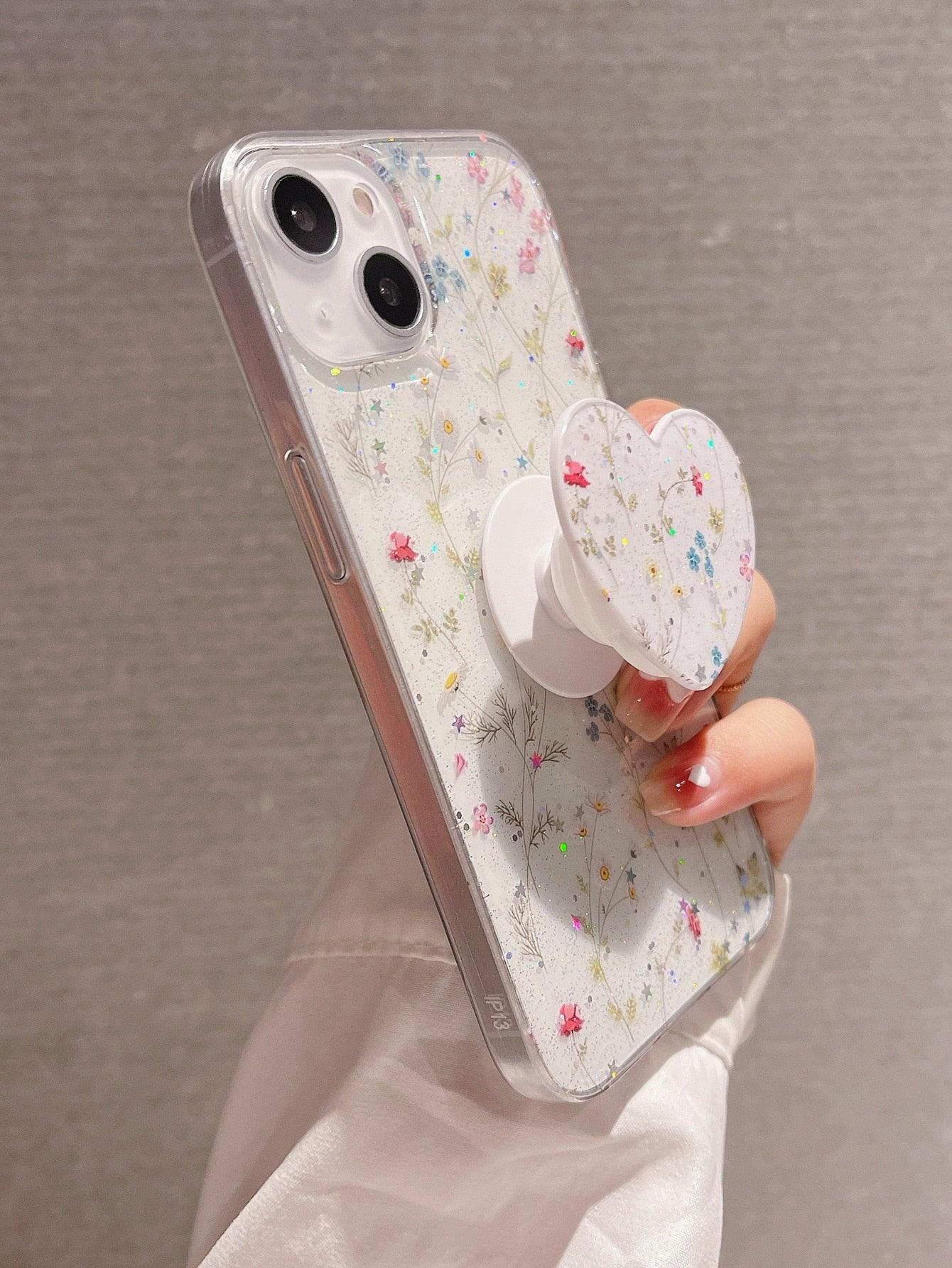 Floral Phone Case With Heart Stand-Out Phone Grip - Lasercutwraps Shop