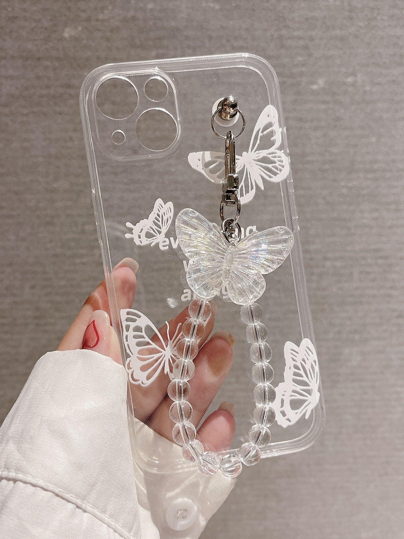 Letter Graphic Clear Phone Case With Hand Strap - Lasercutwraps Shop