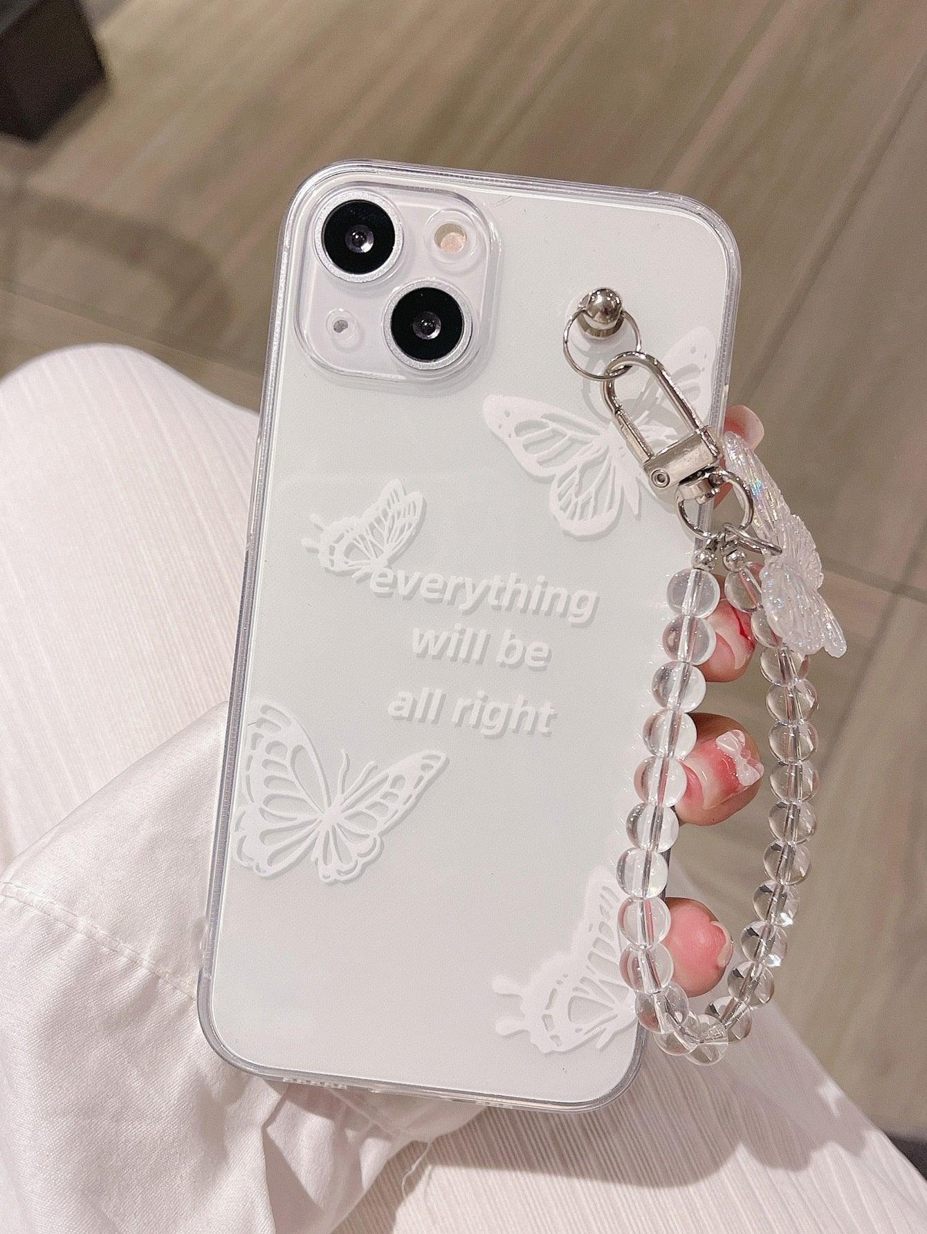 Letter Graphic Clear Phone Case With Hand Strap - Lasercutwraps Shop