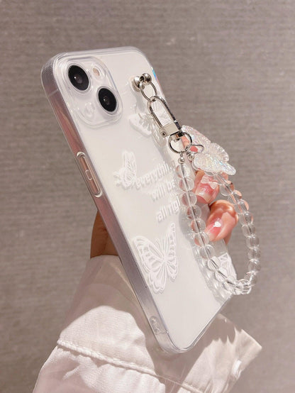 Letter Graphic Clear Phone Case With Hand Strap - Lasercutwraps Shop