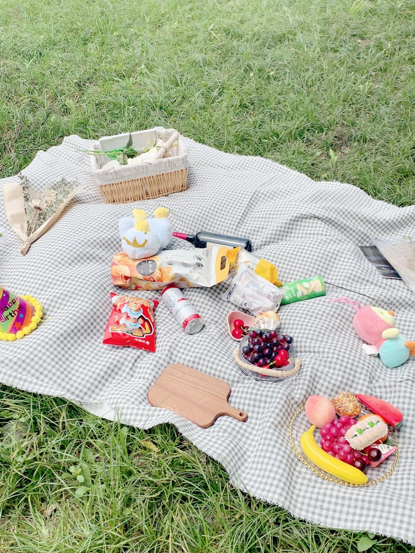 Gingham Print Raw Trim Outdoor Quick-Drying Picnic Mat - Lasercutwraps Shop