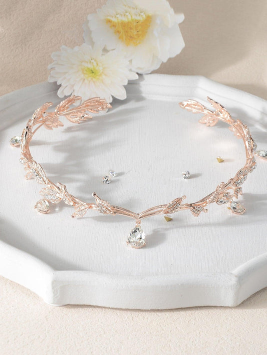 Rhinestone Leaf Decor Bridal Headband - Lasercutwraps Shop