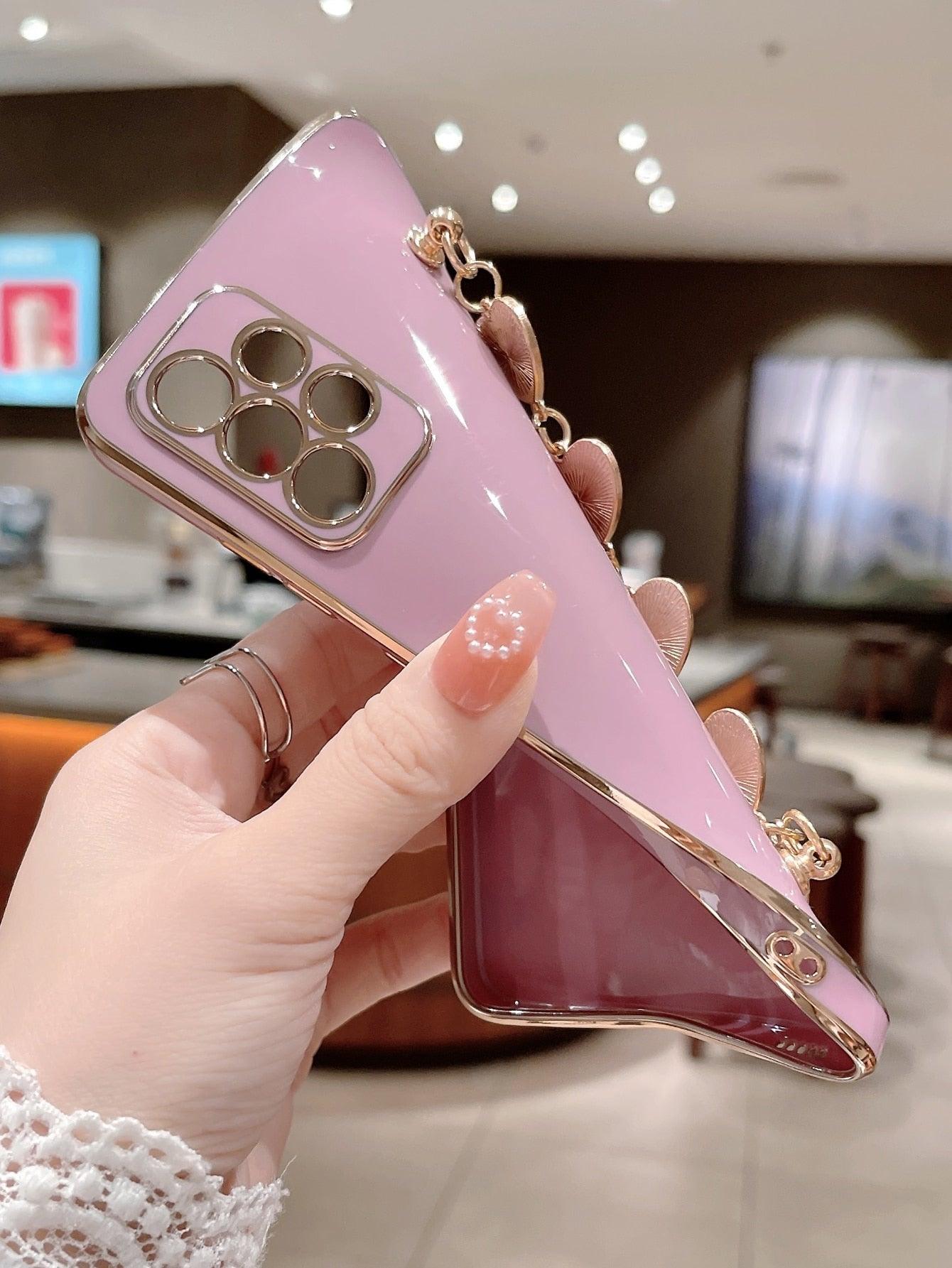 Purple Plating Plain Phone Case With Hand Strap - Lasercutwraps Shop