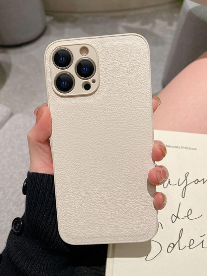 Beige Solid Lychee Pattern Phone Case - Lasercutwraps Shop