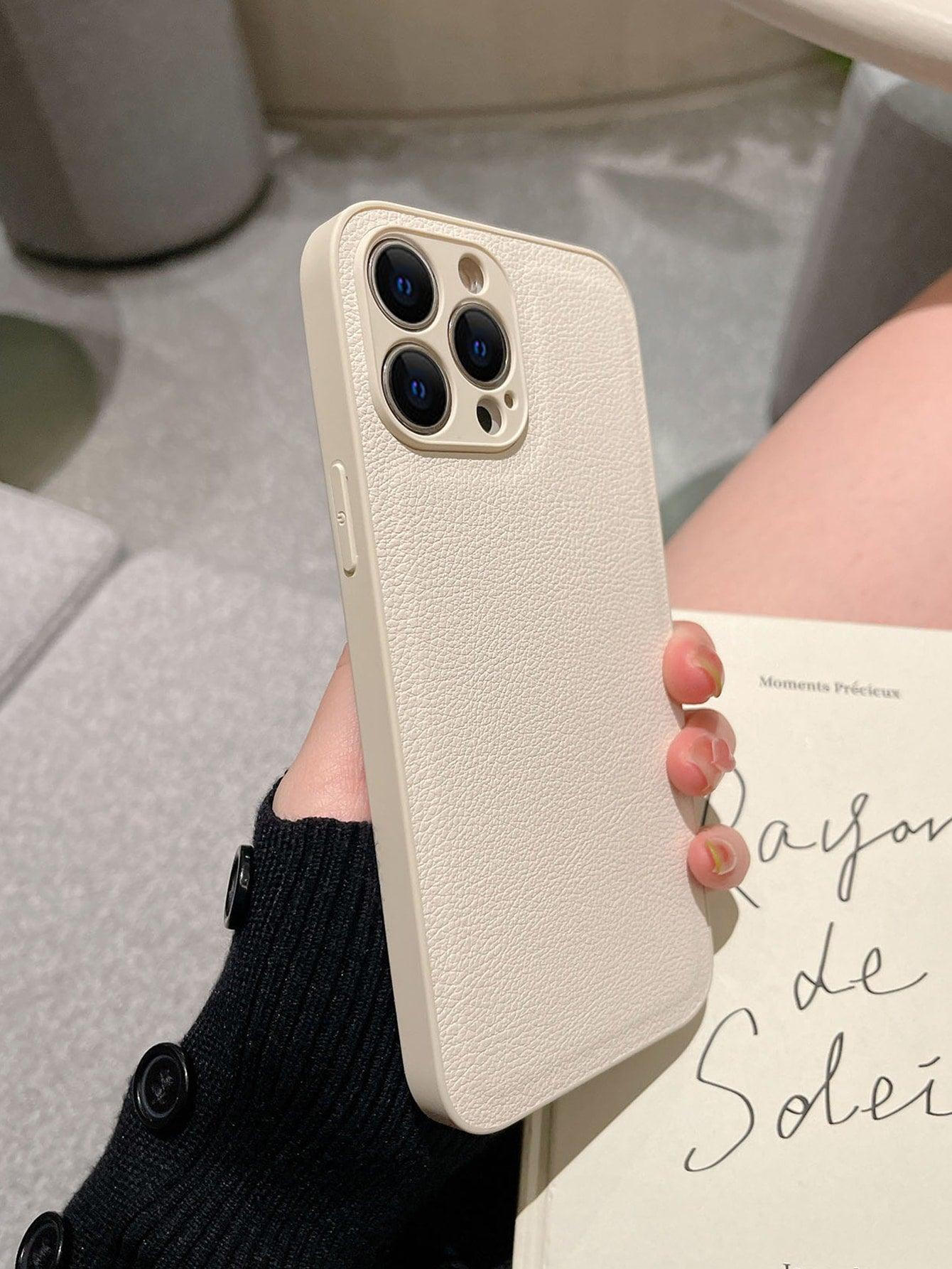 Beige Solid Lychee Pattern Phone Case - Lasercutwraps Shop