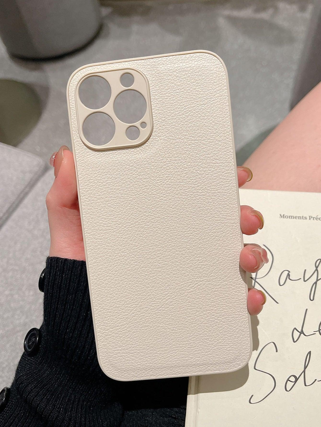 Beige Solid Lychee Pattern Phone Case - Lasercutwraps Shop