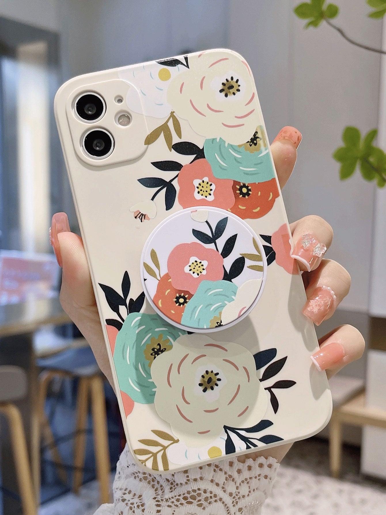 Floral Pattern Phone Case With Stand-Out Holder - Lasercutwraps Shop