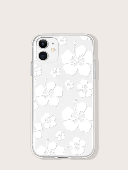 White Flower Pattern Clear Phone Case White Flower Pattern Clear Phone Case