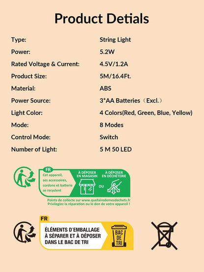 5m Waterproof String Lights With 8 Modes With 50pcs Bulb - Lasercutwraps Shop